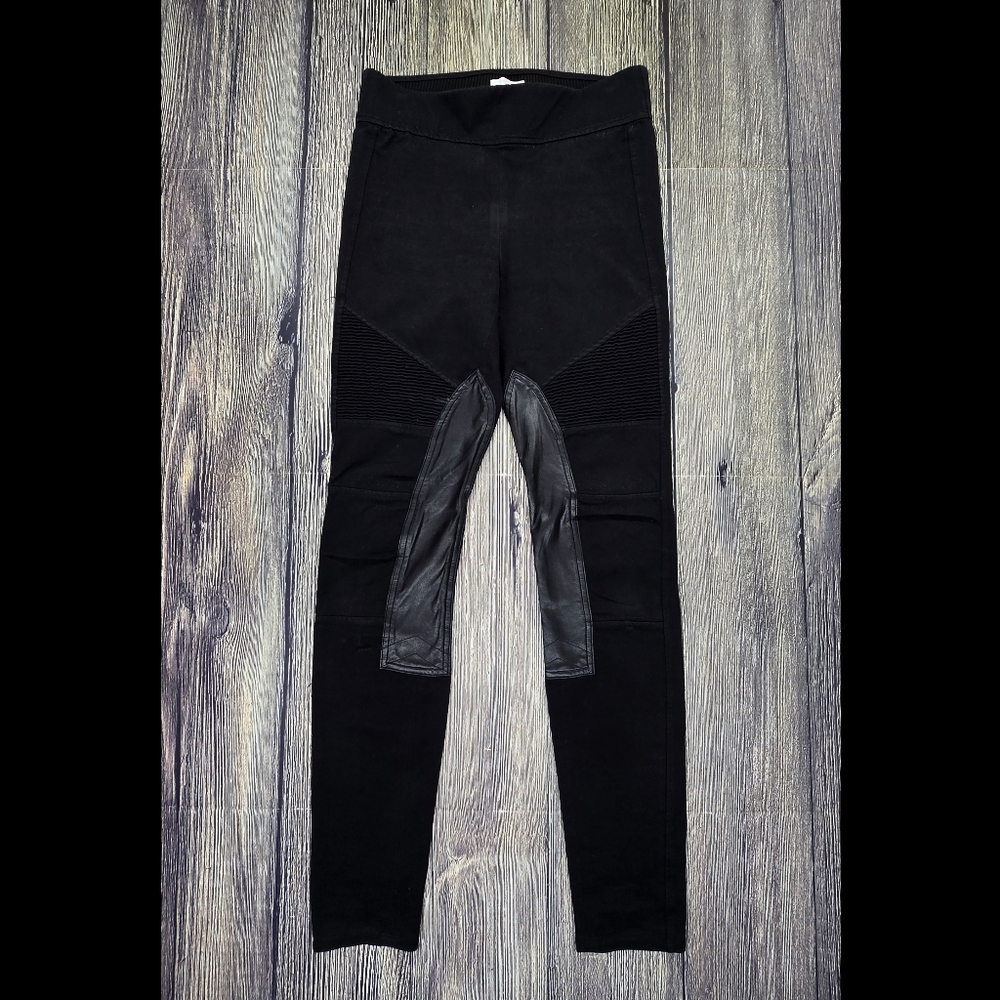 Aritzia Wilfred Black Faux Leather Panel Moto Legging Pants